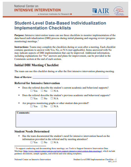 Data Meeting Plan Fidelity Checklist