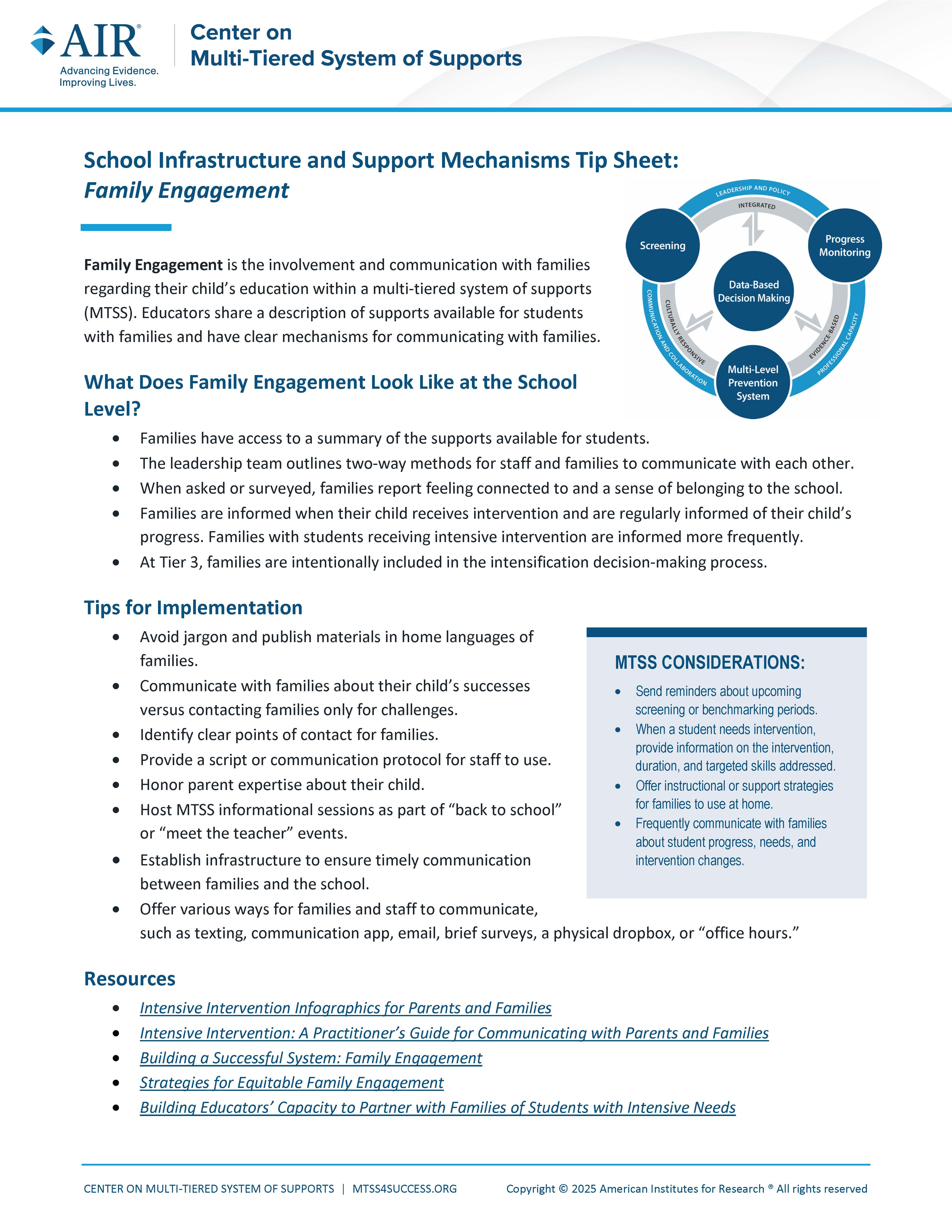 Family Engagement Tip Sheet