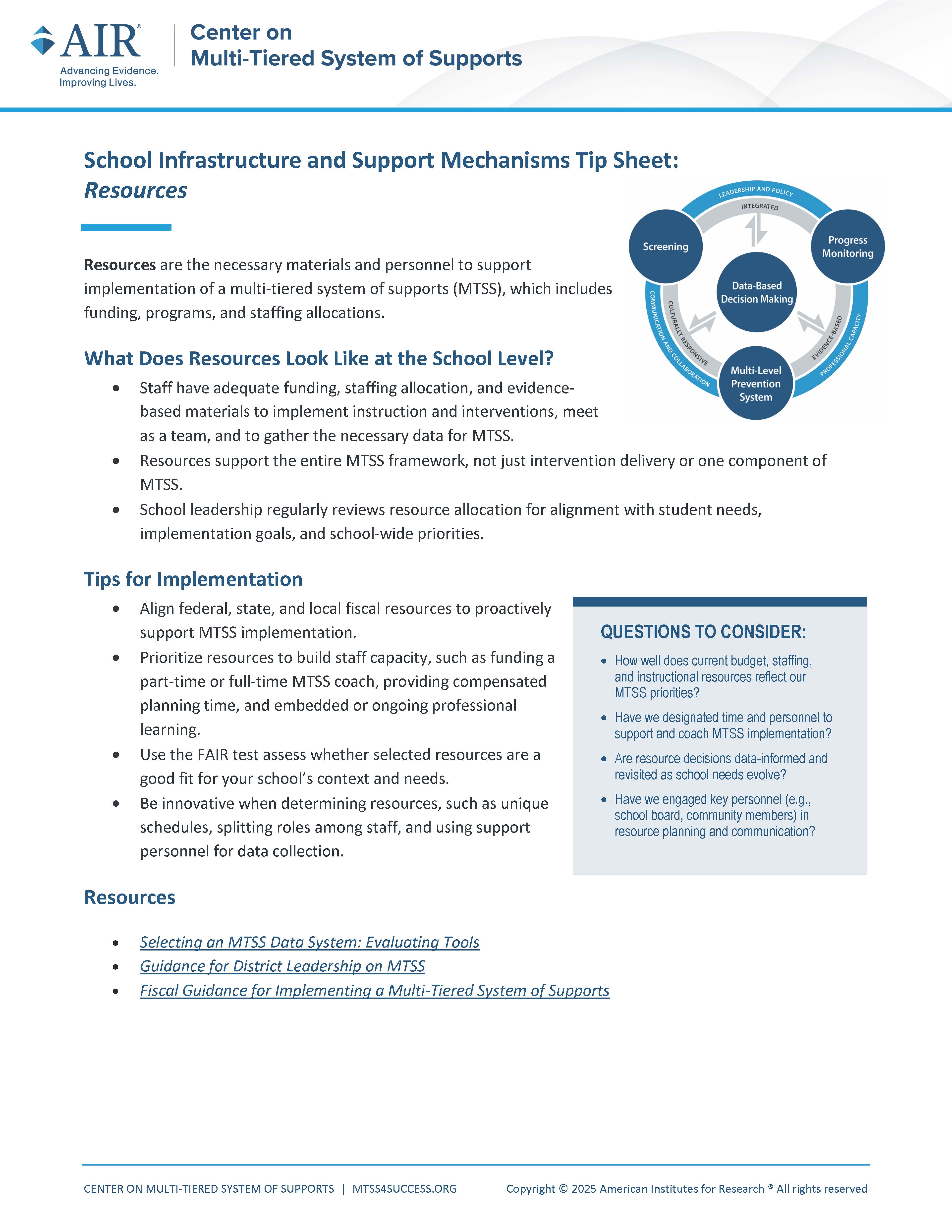 Resources Tip Sheet