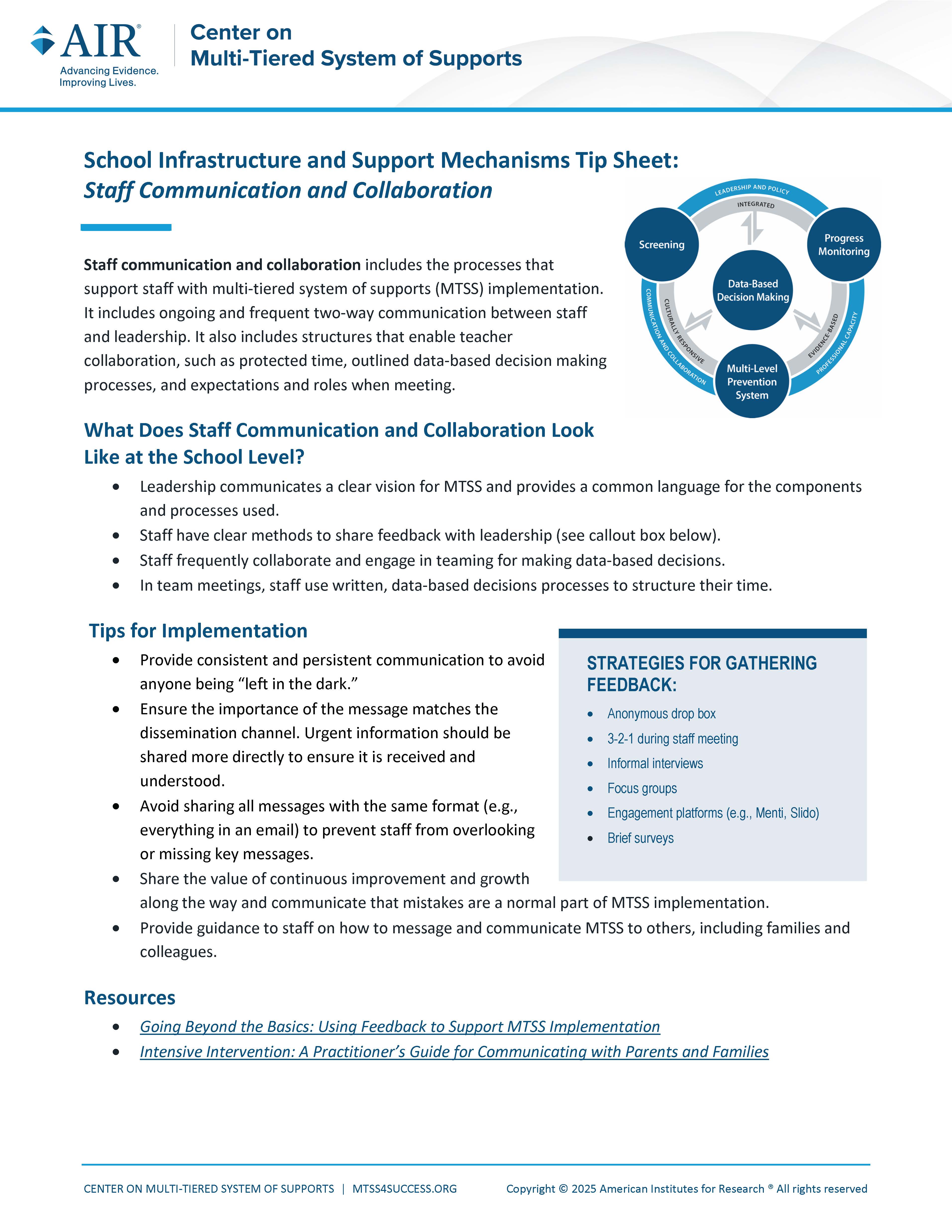 Image of Communicating with Staff Tip Sheet