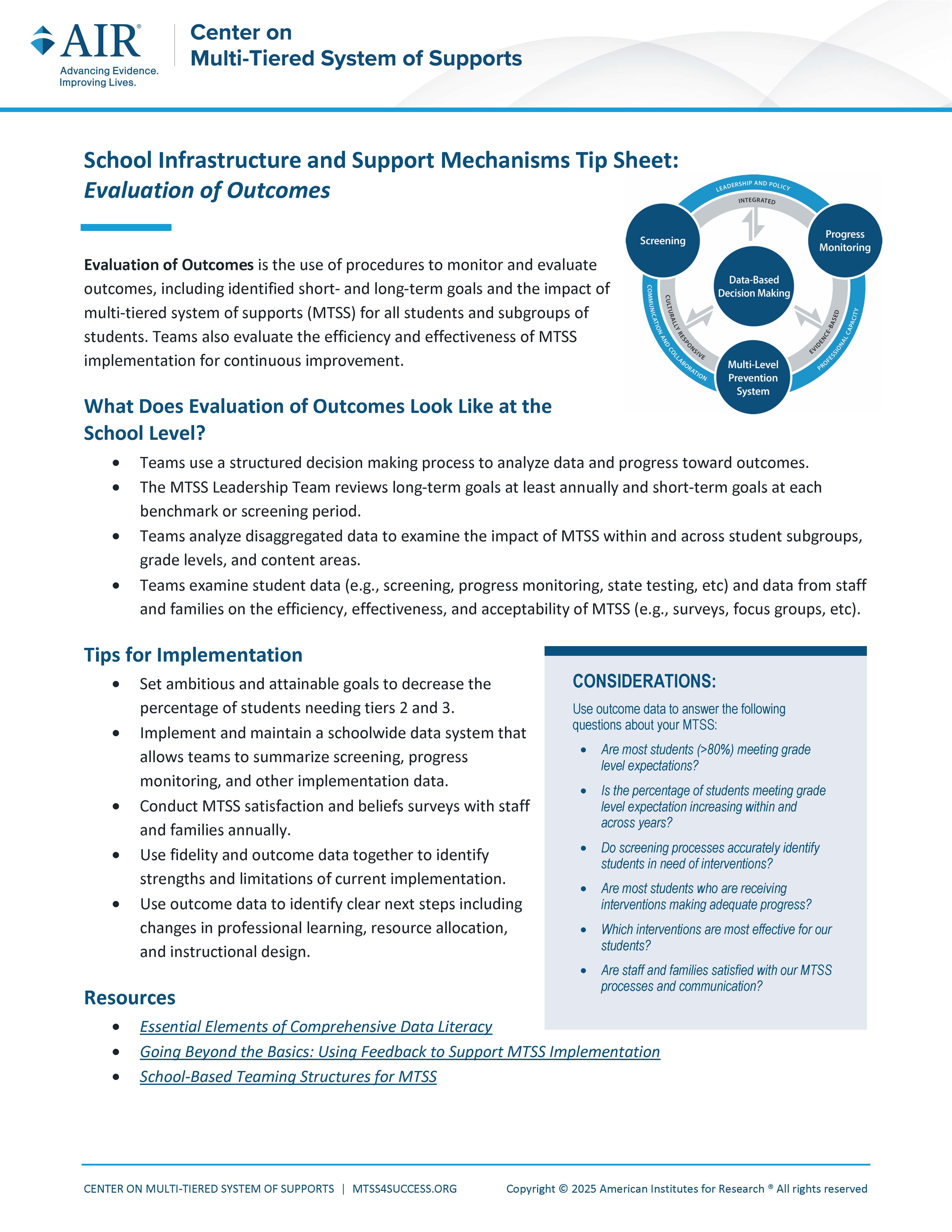 Page 1 of the MTSS Evaluation Tip Sheet