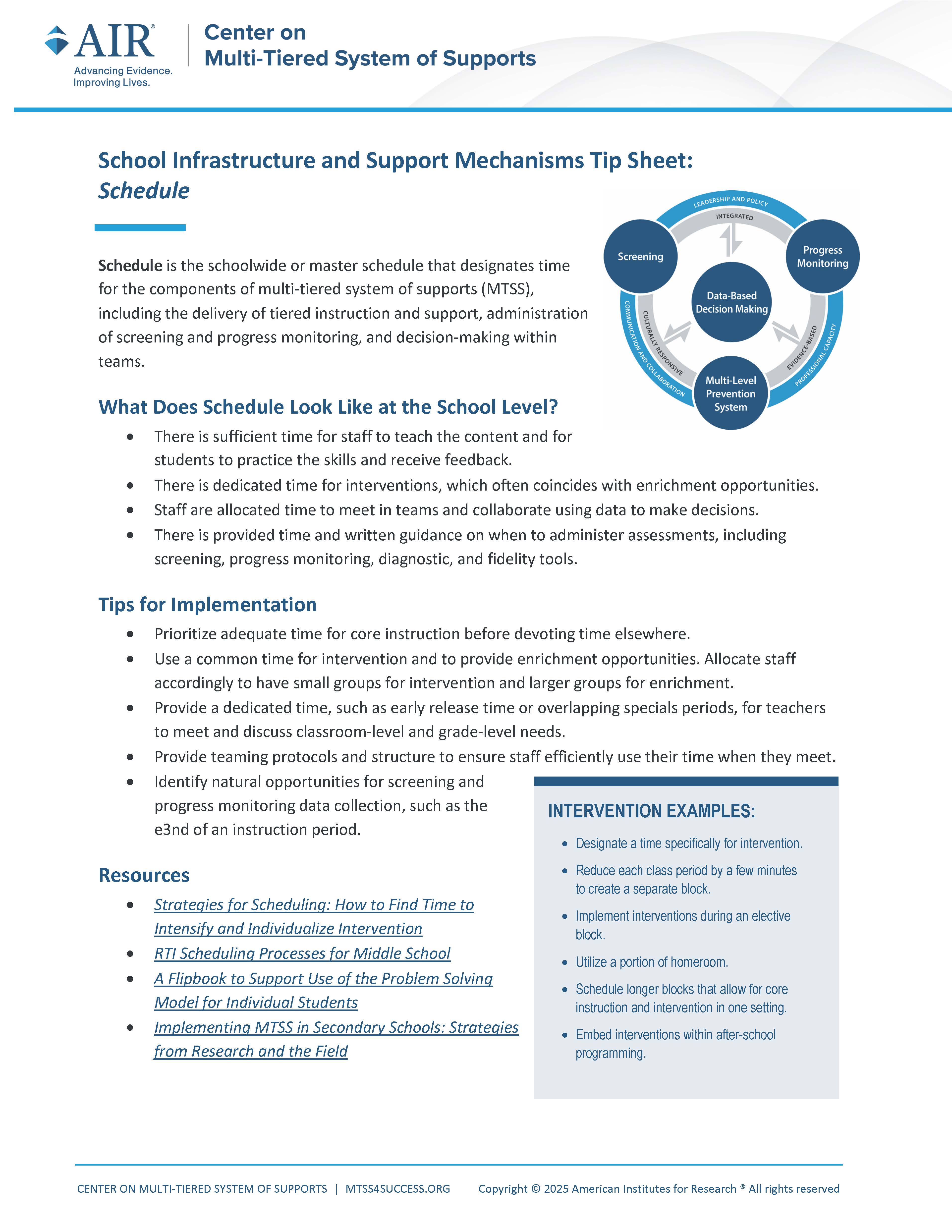 MTSS Scheduling Resource