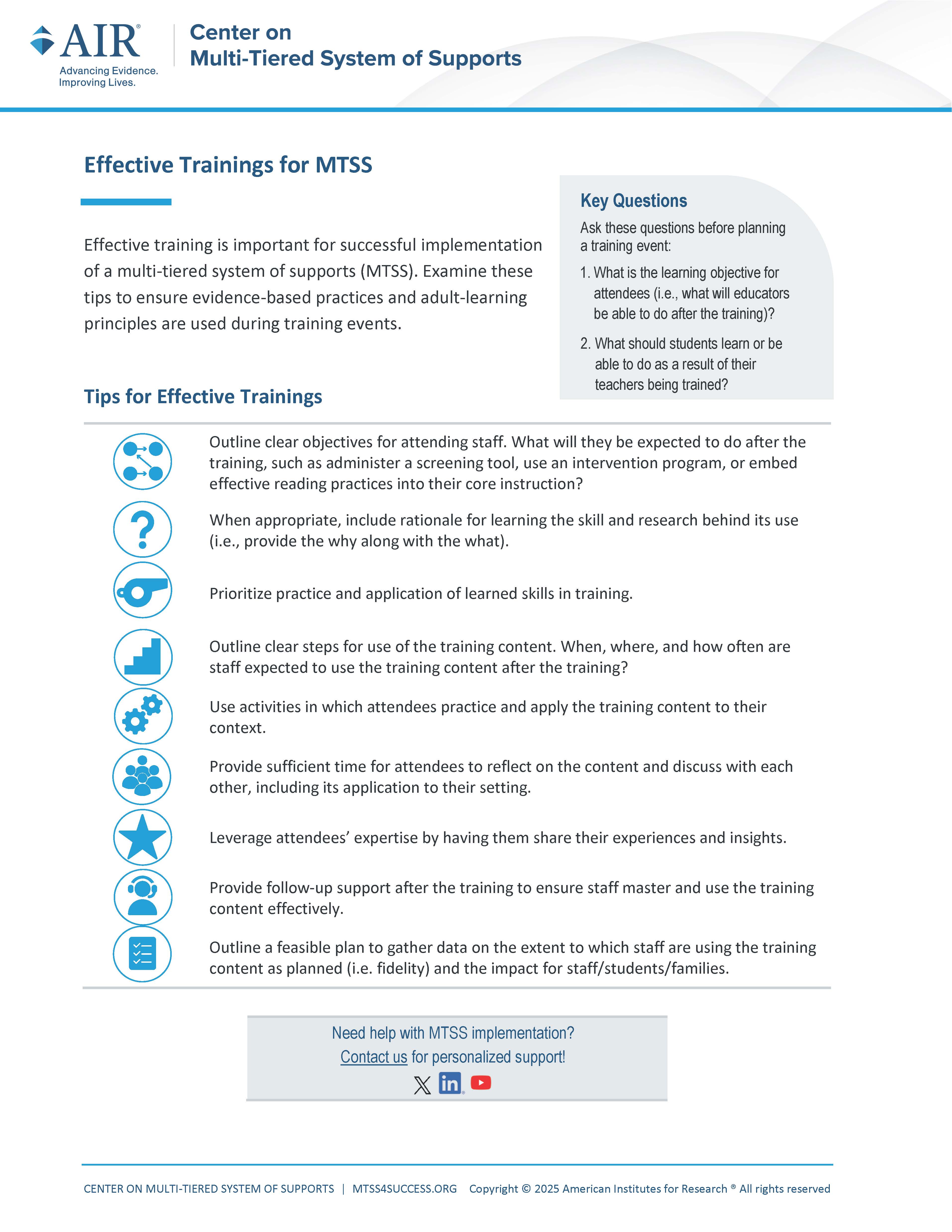 cover page of tips for effective training 