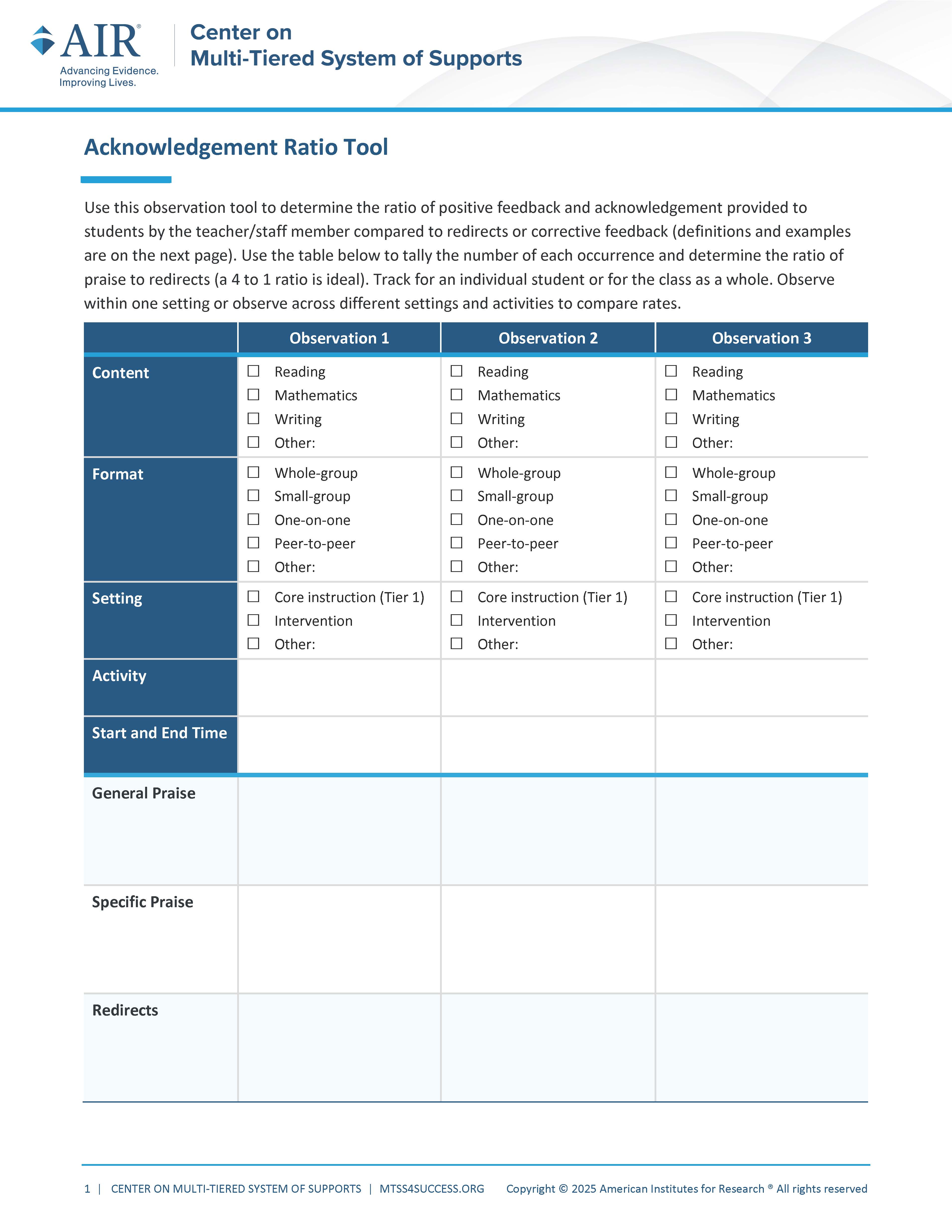 page 1 of acknowledgement tool