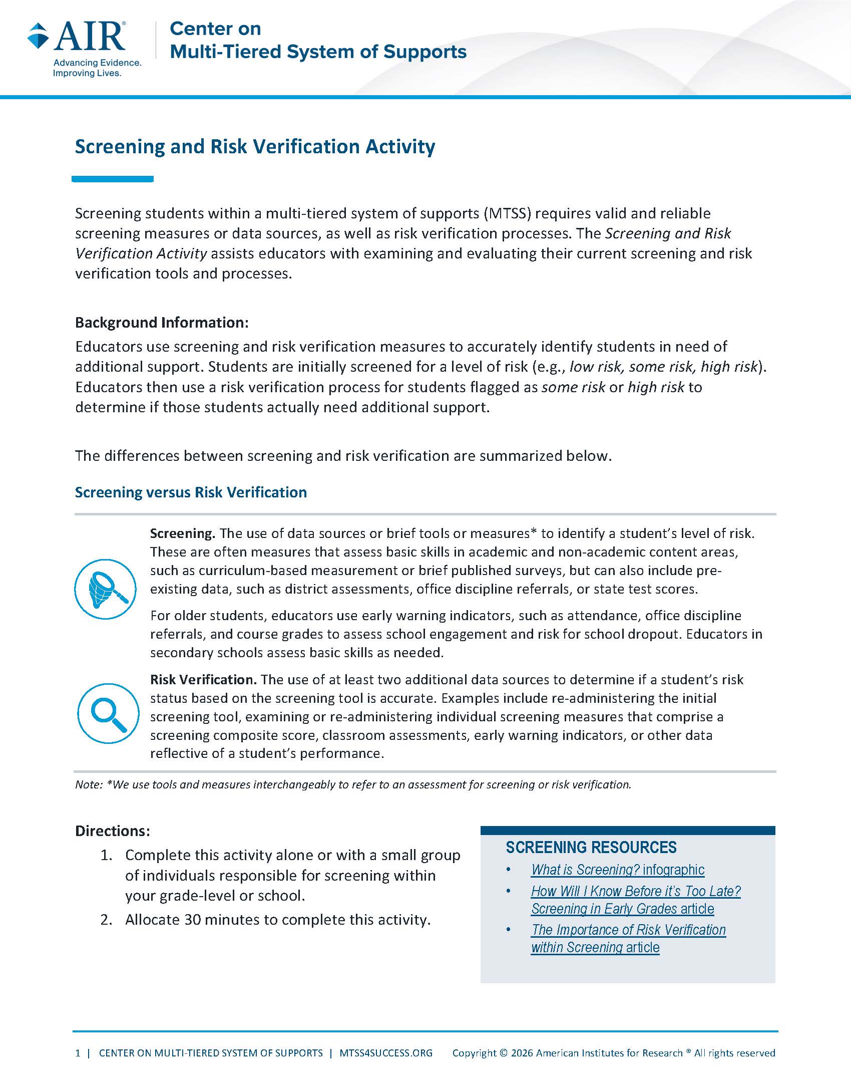 Screening Audit Tool Page 1