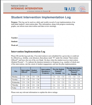 Student Intervention Implementation Log