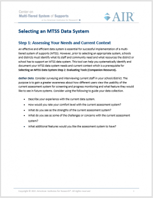 MTSS Data Systems First Page