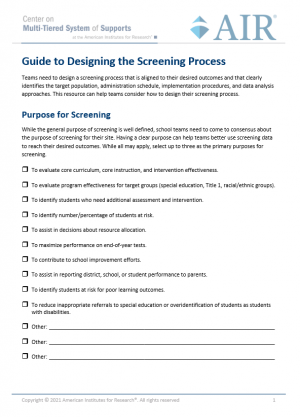 Cover of Guide to Designing the Screening Process