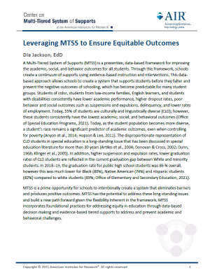 First page of MTSS Equity Brief