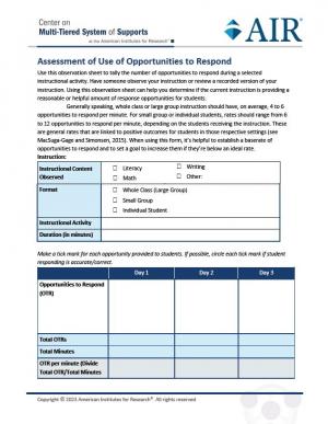 Assessment of Use of Opportunities to Respond